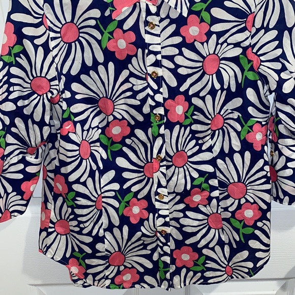 LILLY PULITZER VINTAGE RETRO FLORAL PRINT BUTTON UP 3/4 SLEEVE SHIRT SIZE 12 - Picture 6 of 7